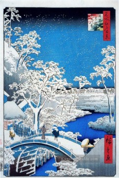  brücke - Trommelbrücke und untergehende Sonnenhügel Meguro Utagawa Hiroshige Ukiyoe